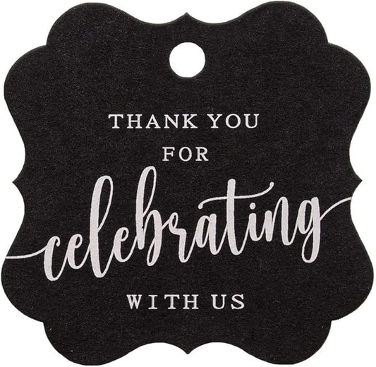 Summer-Ray 50pcs Elegant Square Thank You for Celebrating with Us Favor Tags Wedding Gift Tags (Black)