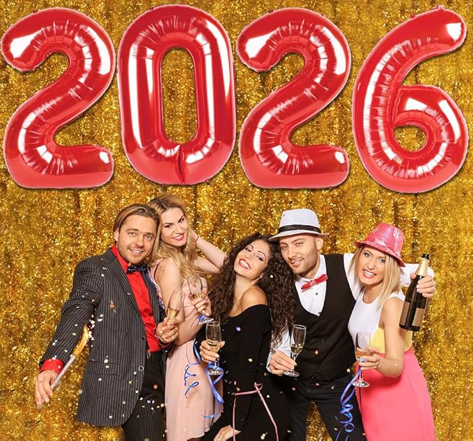 2026 Balloon Numbers - 40 Inch Red New Years Eve Party Supplies 2026, Nye Decor Party Decorations Happy New Year, New Years Eve Foil Party Balloons