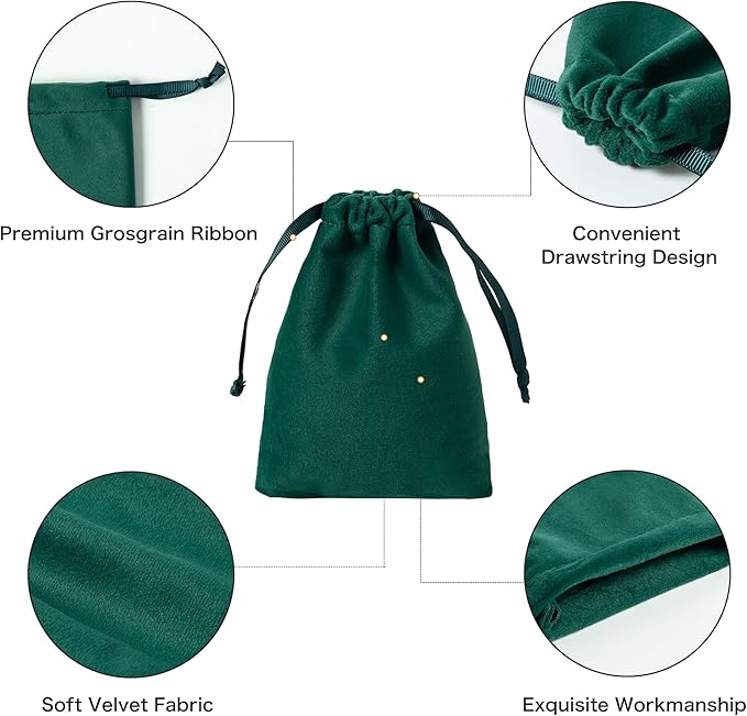 12pcs Forest Green Velvet Drawstring Bags 4x6 inches Small Velvet Cloth Gift Bags Jewelry Pouches for Bracelet Storage Wedding Party Favor Christmas