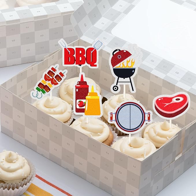 18pcs BBQ Theme Cupcake Topper,Cooking/Barbecue Theme Party Cake Decoration - Summer Theme Cake Supplies - Dessert Cupcake Supplies