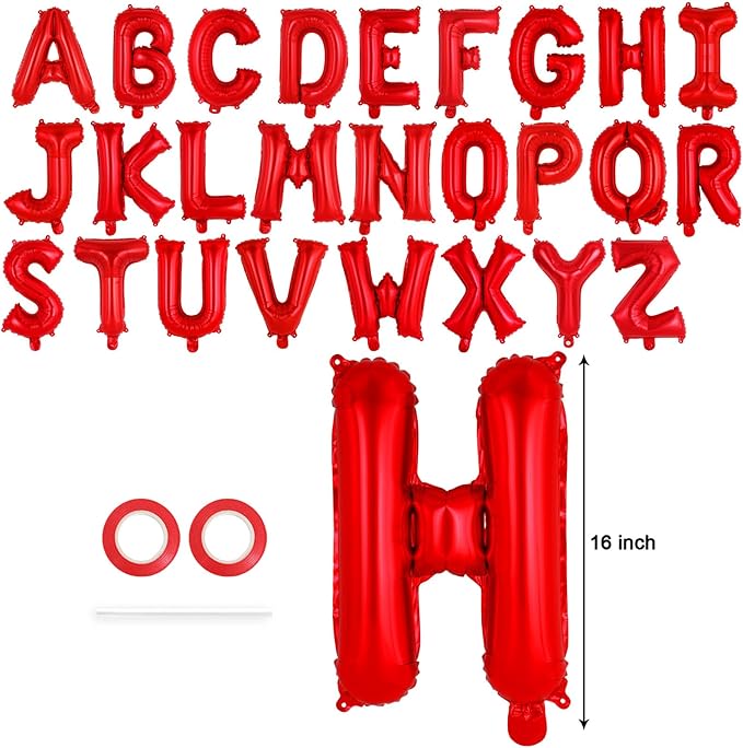 26 Pcs Red Letter Balloons,16 Inch Foil Alphabet Letter Balloons,Letter A-Z Balloon Banner Custom Phrase Balloon for Birthday Party Wedding Anniversary Decoration (Red 26pcs)