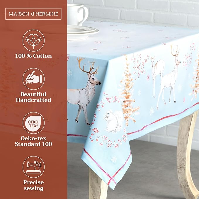 Maison d' Hermine Table Cloth Rectangle Table 100% Cotton 70 x 120 Inches Fall Tablecloth Reusable Everyday Use for Thanksgiving Christmas Decorations Dining Farmhouse Party (Fairy Tale Forest)