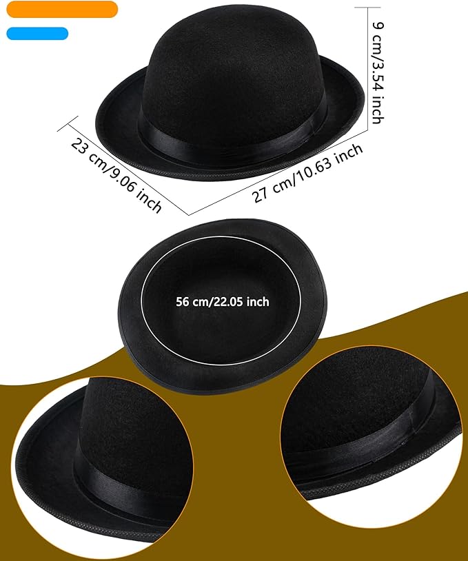 15 Pack Kids Felt Bowler Hats Bulk Black Derby Bowler Hat 1920s Party Hat for Boys Girls Cosplay Prop Party Dress Up