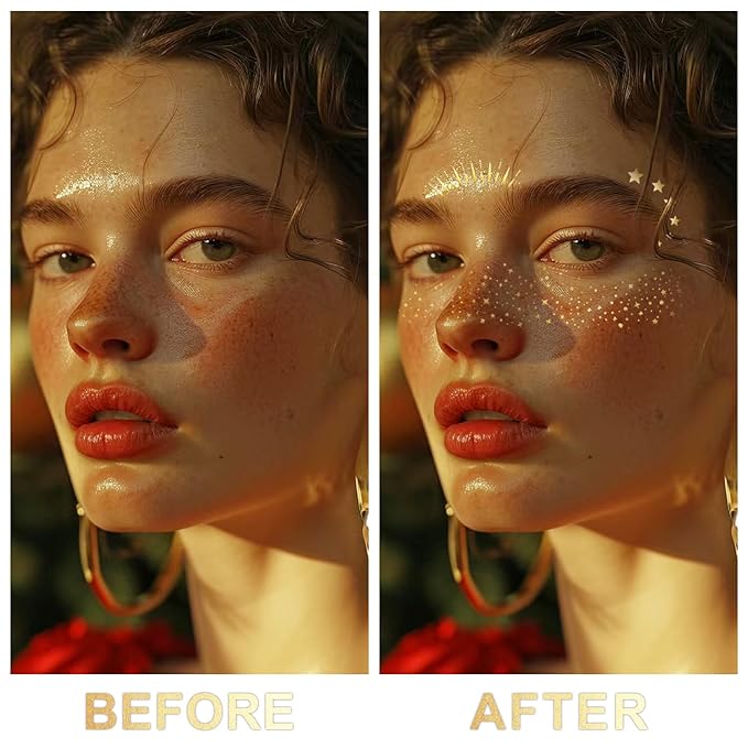 Glitter Freckles Face Tattoo, 20PCS Gold Makeup Patch, Faux Freckles Waterproof Temporary Tattoos Cute Glitter Women and Kids Makeup Accessories For Christmas (Gold)