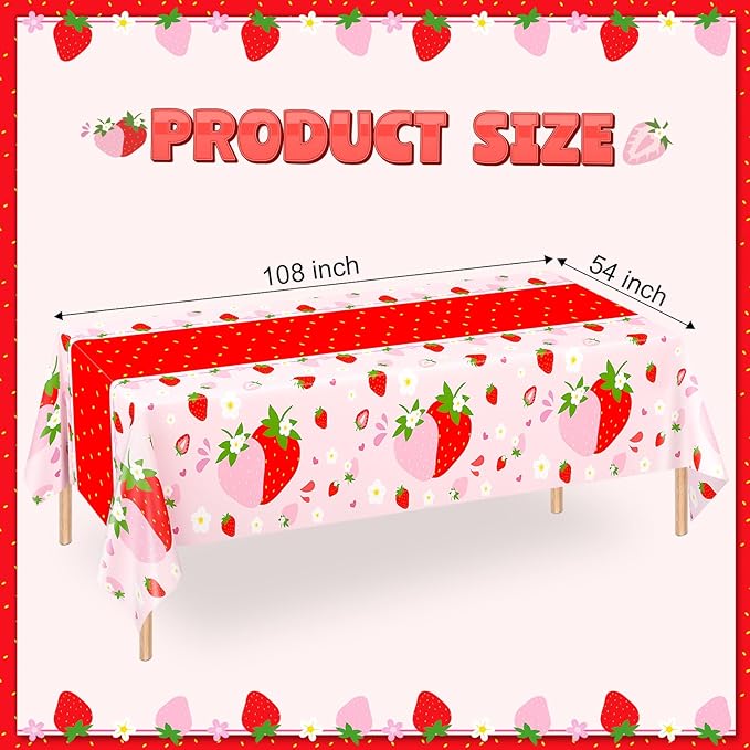 WNINK 4 Pack Strawberry Tablecloths Strawberry Berry Sweet One Table Covers for Birthday Party Decoration Berry Sweet Baby Shower Party Supplies 54" x 108"