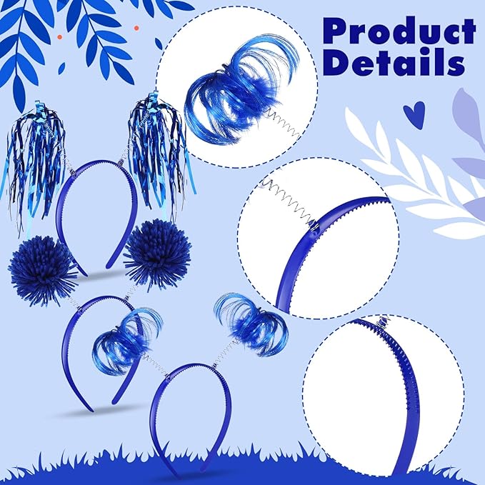 Censen 24 Pcs Pom Pom Headband Tinsel Wrapped Ponytail Head Bopper Costume Headwear Halloween Party Accessory