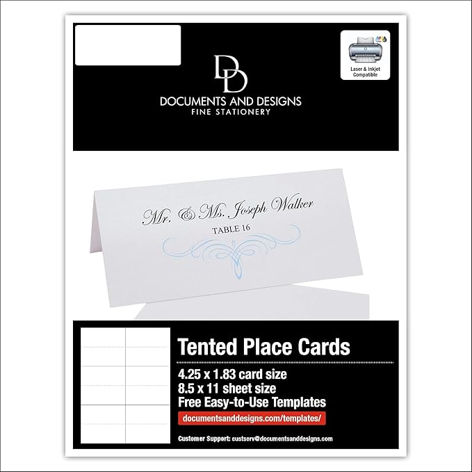 Decadent Flourish Printable Place Cards, Light Blue (Choose Color), Set of 150 (25 Sheets), Laser & Inkjet Printers - Wedding, Party, Dinner, and Special Events - Made in the USA