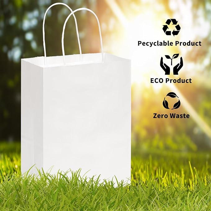 OUTUXED 35pcs Paper Gift Bags with Handles, 7.1x3.6x9.3in Kraft Medium Size Paper Bags for Retail, Gift Wrapping and Shopping