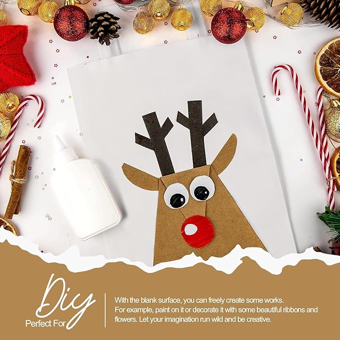 GSSUSA Paper Bags with Handles 10"X5"X13" Gift Bags Medium Size 200 Pack Kraft Paper Bag for Retail Grocery, Take Out Bag (White