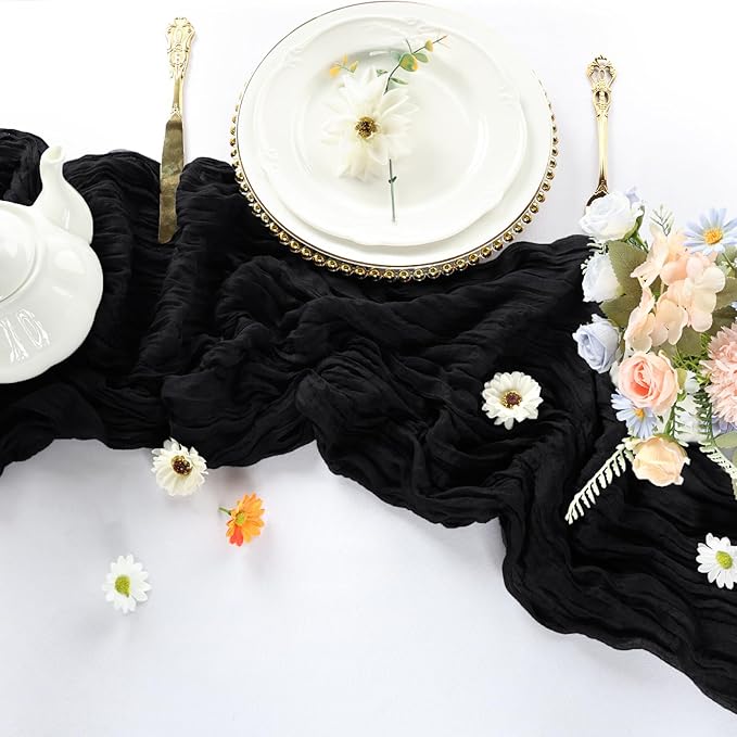 6 Pack Black Table Runner Cheesecloth 10FT Boho Cheese Cloth Table Runner Gauze Fabric 120 Inch Rustic for Wedding Birthday Party Baby Shower Centerpiece Home Decorations