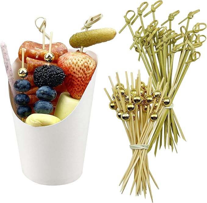 CAMKYDE 14 oz Disposable Charcuterie Cups with Sticks (100 Cups + 200 Picks, White)