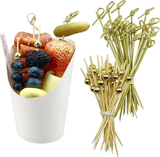 CAMKYDE 14 oz Disposable Charcuterie Cups with Sticks (100 Cups + 200 Picks, White)