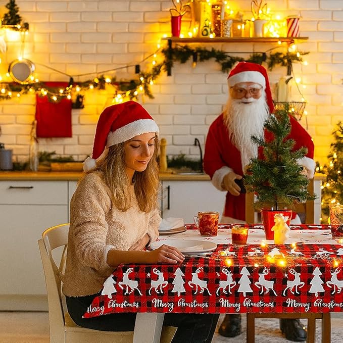 4 Pack Moose Deer Tablecloth Disposable Plastic Table Cover for Christmas Party Decoration Supplies