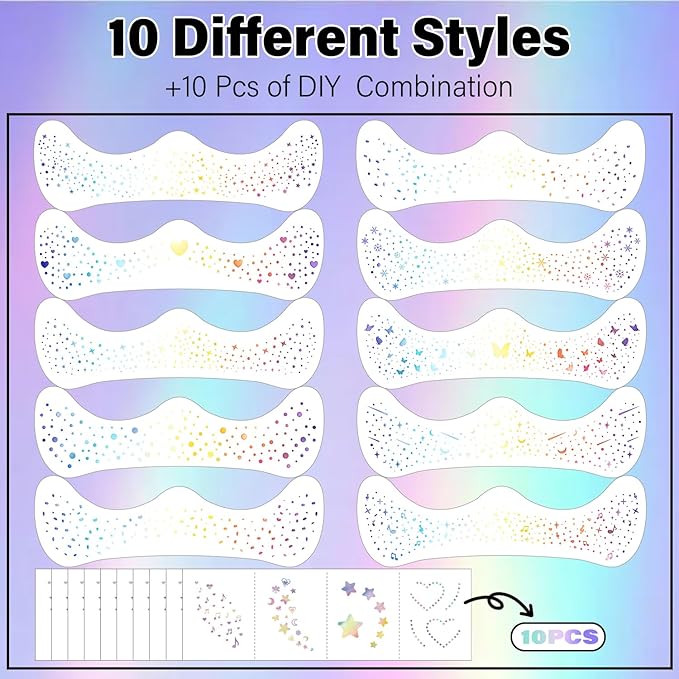 20 Pcs Face Temporary Tattoos, Holographic Multichrome Glitter Freckles Face Tattoo, Glitter Freckles, Holographic Laser Sparkle Makeup Patches, Waterproof Face Glitter Makeup Patches for Women