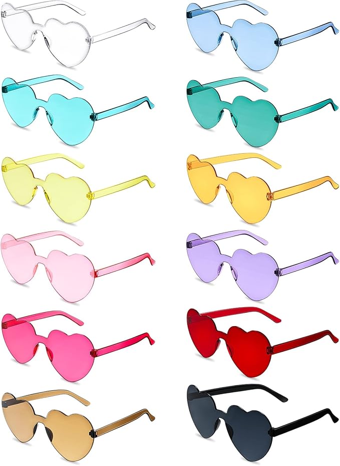 Flutesan 42 Pairs Heart Shaped Sunglasses Bulk for Women Cute Y2k Trendy Rimless Transparent Heart Glasses for Party Favor
