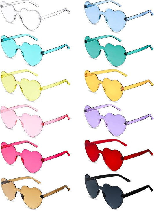 Flutesan 42 Pairs Heart Shaped Sunglasses Bulk for Women Cute Y2k Trendy Rimless Transparent Heart Glasses for Party Favor