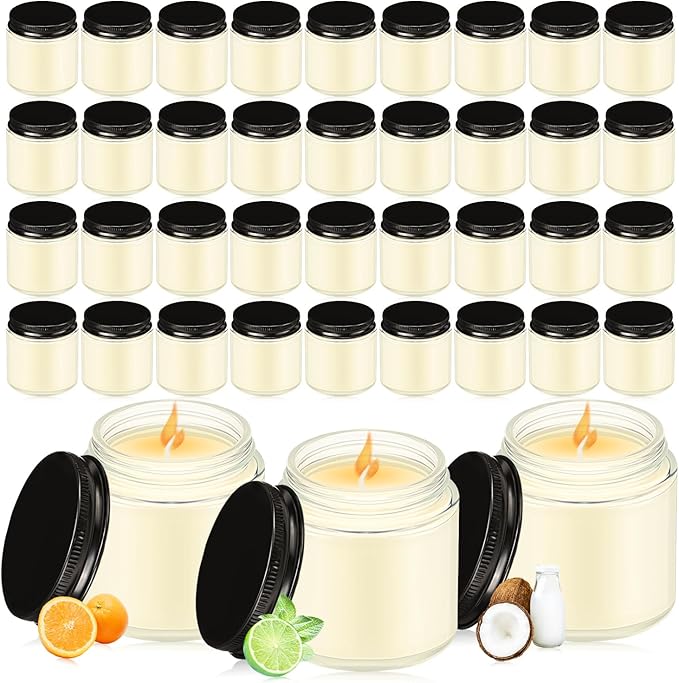 MTLEE 36 Pcs Mini Mason Jar Candles Favors Bulk 4 oz Small Scented Jar Candles with Lids for Birthday Wedding Party Gift(Lemon, Citrus, Coconut Milk)