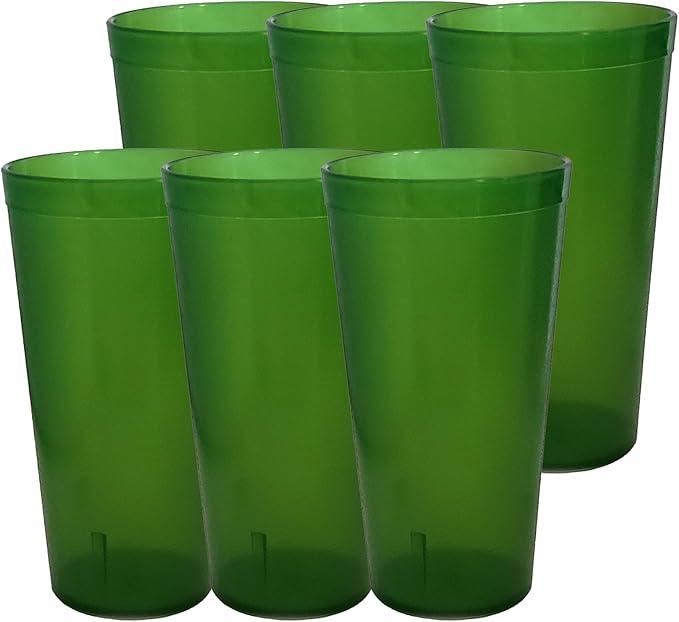 Party Outlaw Green Plastic Cup Tumblers 6 Pc 20oz Lightweight, Heavy Duty Stackable Cafe Style Plastic Glasses. Reusable & Dishwasher Safe Ice Tea & Water Cups