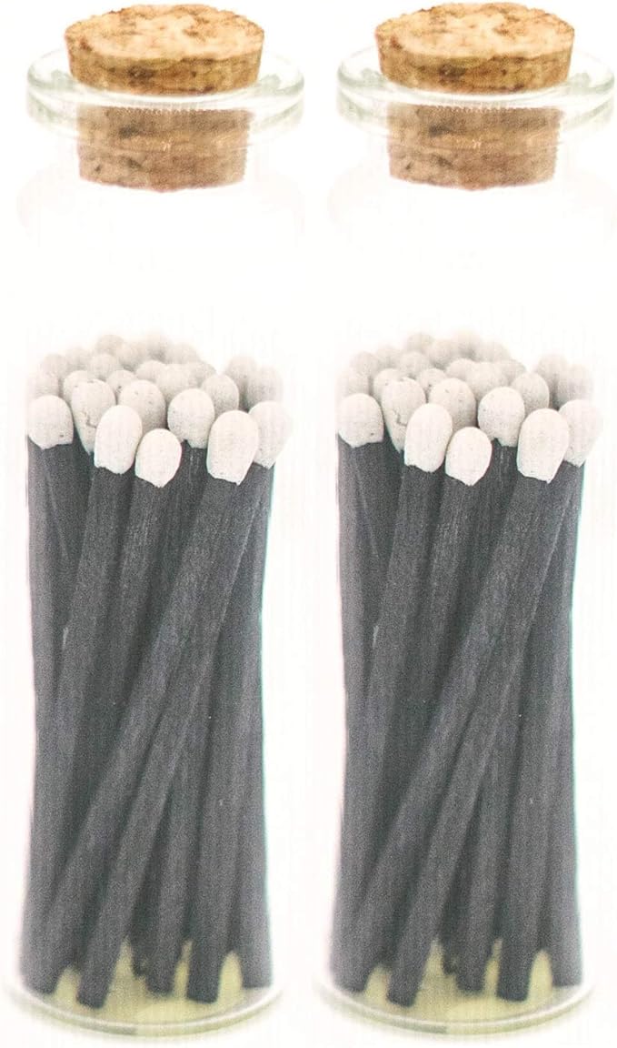 River Birch Decorative Matches in a Bottle with Striker - Cute & Colored Matches - 2 Bottles, Tuxedo Tip, 40 Matches