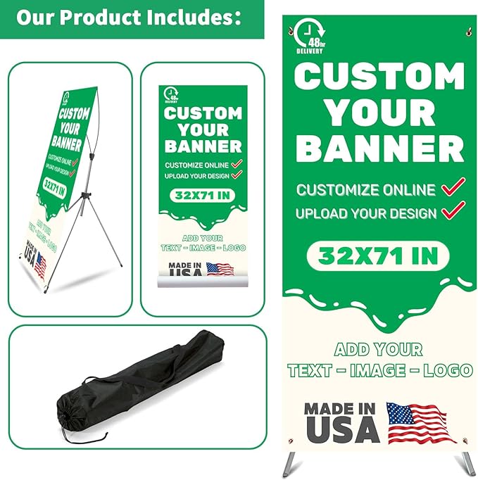 Custom Banner with X Stand 32" X 71",Banners and Signs Customize,Portable Retractable Banner with Travel Bag for Advertising, Party,Graduation Celebration,Exhibition,Outdoor & Indoor Display