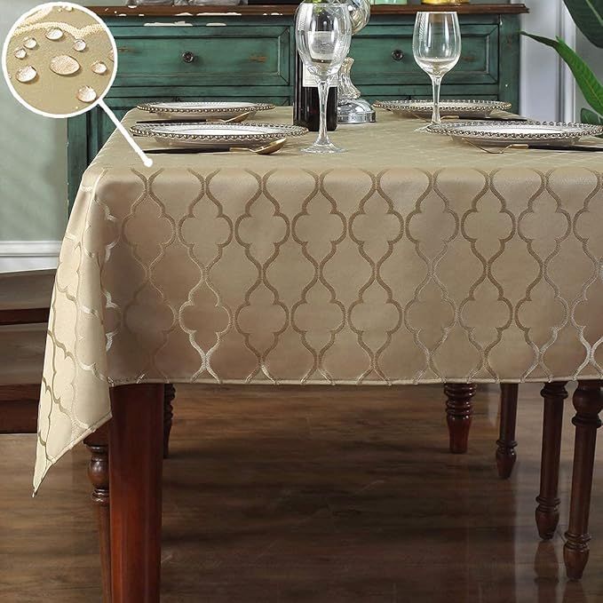 SASTYBALE Jacquard Tablecloth Damask Fabric Table Cloth, Water Resistant & Wrinkle Free Polyester Table Cover for Kitchen Dining Tabletop Use (Rectangle/Oblong, 60" x 102" (8-10 Seats), Gold)
