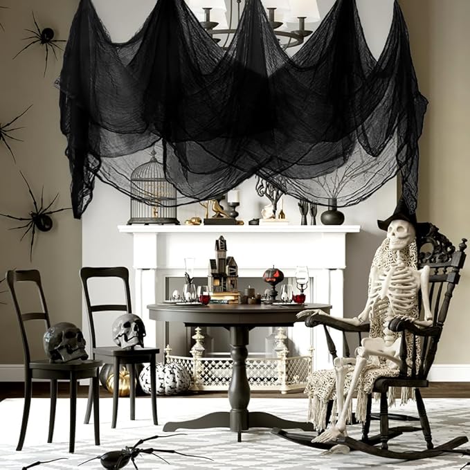 400" x 85" Halloween Creepy Cloth Decoration, Large Black Spooky Fabric Cloth Scary Gauze Cheesecloth for Haunted House Halloween Party Yard Wall Indoor Outdoor Decor
