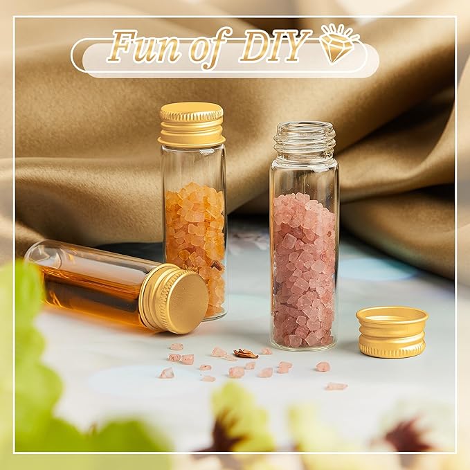 200 Pcs Small Clear Vials Spice Mini Jars with Lids Mini Glass Bottles with Screw Aluminum Metal Caps Tiny Jars Sample Containers for Powder Cream Cosmetic Jewelry Wedding (15 ml,Gold Caps)