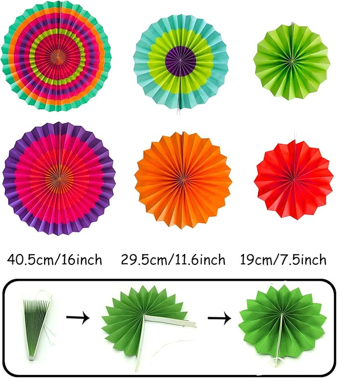 ZERODECO Party Decoration, Multi-colored Paper Fans Pom Poms Flowers Garlands Confetti Latex Balloons String Polka Dot Triangle Bunting Flags for Birthday Cinco De Mayo Fiesta Mexican Party