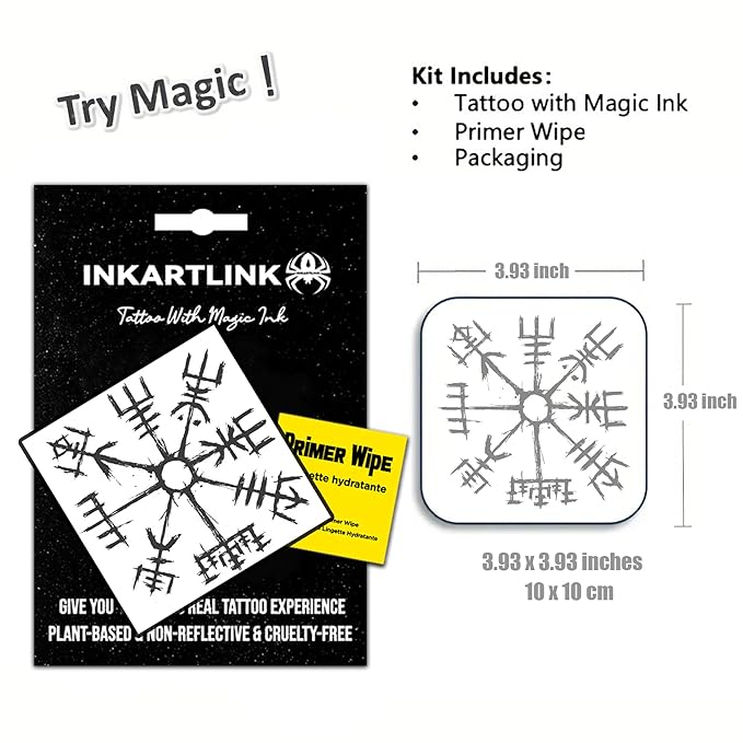 INKARTLINK Temporary Tattoos, Semi Permanent Tattoos, Adult Art Designs, Party Favors, Waterproof, Realistic, No Adhesive, No Reflective, Lasts 1-2 Weeks, Medium (Ancient Symbols 4)