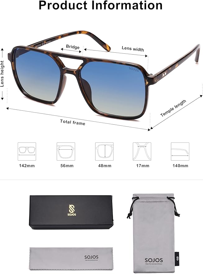 SOJOS Trendy Vintage Aviator Square Sunglasses For Womens Mens Retro 70s UV400 Women Sun Glasses SJ2327