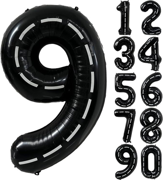 40 Inch Race Car Black Number Balloons Race Car Birthday Party Balloons Large Black Number 9 Balloons Boys 9th Birthday Party Race Car Theme Party Decorations Supplies（Digital 9）