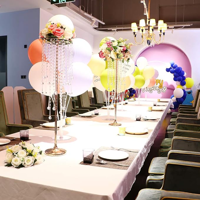 10 Pcs Tall Elegant Wedding Centerpiece Stand, Metal Flower Candle Holder with Chandelier Crystal, 29.5inch Gold Flower Vase,for Wedding Party Birthday Christmas Home Décor