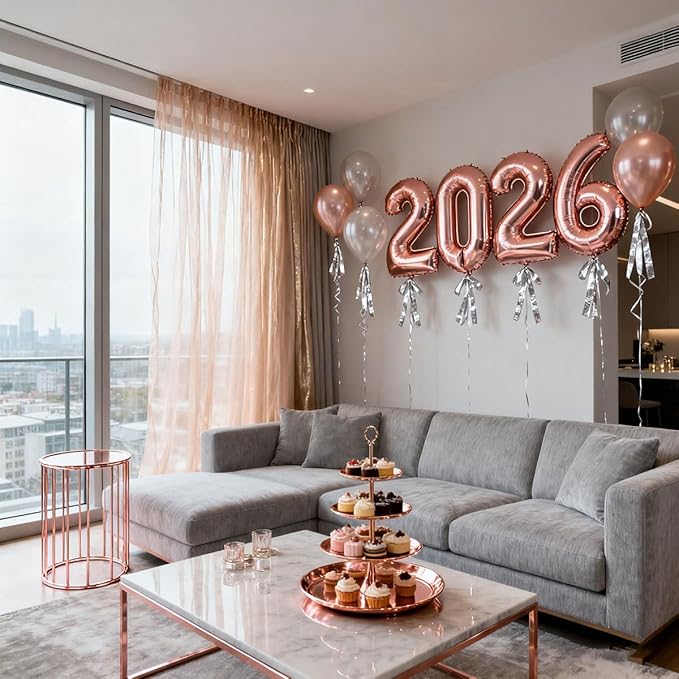 2026 Balloons Rose Gold Number 2026 Balloon-16 Inch Number Foil Balloons for New Year Eve Party Supplies Birthday Graduation Anniversary Party Decor 2026 Decorations