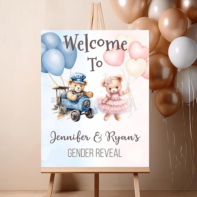 Gender Reveal Welcome Sign – Teddy Bear Balloon Theme,Personalized Teddy Bear Gender Reveal Welcome Sign, He or She Yard Sign, Boy or Girl Gender Reveal Sign, We Can Bearly Wait Gender Reveal .4