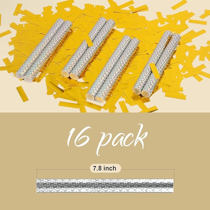 BATTIFE 16Pack Gold Metallic Confetti Sticks, Confetti Flick Flutter Shoots Popper for Graduation, Birthday Party, Wedding, Anniversary Parties Supplies, Square, 7.8inch
