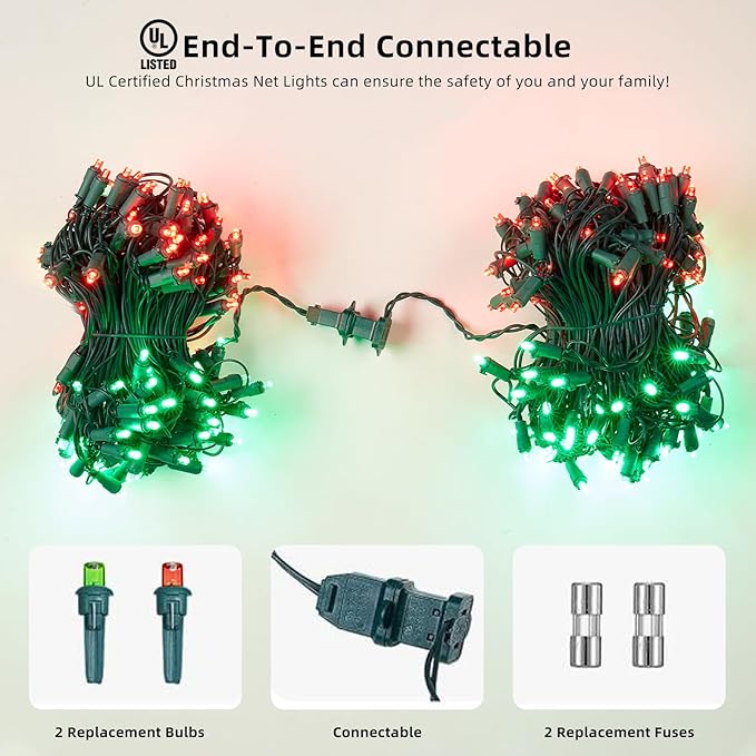 Led Christmas Net Lights Red and Green Outdoor Christmas Lights 160LED 5ftx7ft, Waterproof Outdoor Indoor Fairy Mesh Net Light for Xmas Party, Yard, Patio, Trees, Shrubs, Bushes Decorations