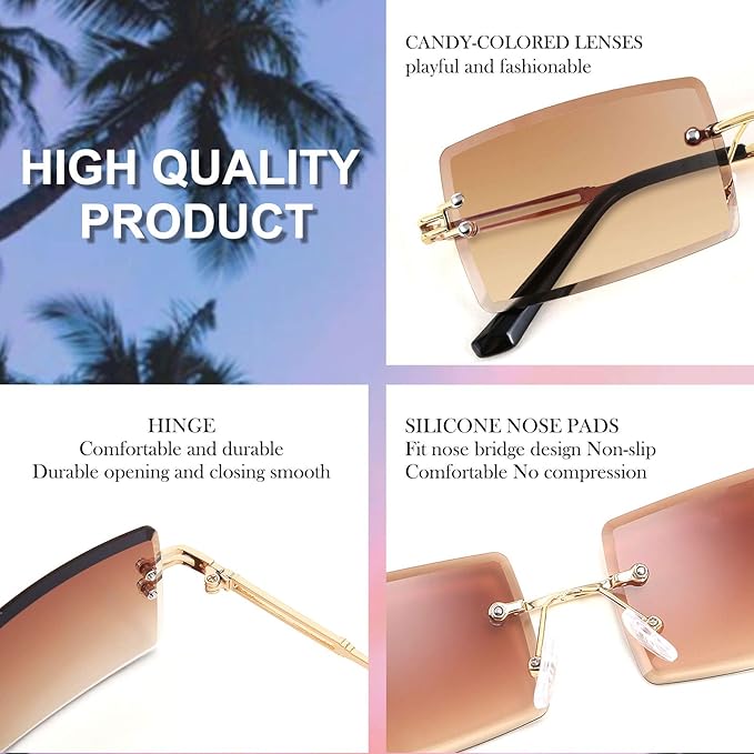 FEISEDY Vintage Rimless Sunglasses Rectangle Frameless Candy Color Glasses Women Men B2642