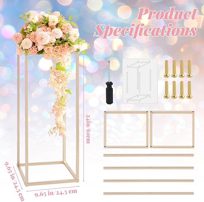 Column Vase,10PCS Metal Vase Column Stand,Wedding Centerpieces for Table,24in Tall Gold Metal Flower Stand for Wedding Event Party Props Home Decor T-Stage Reception Party
