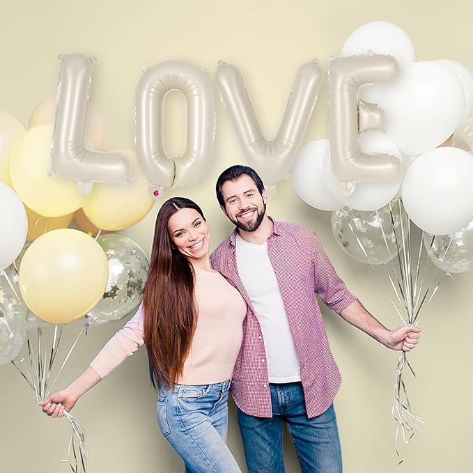 52 Pcs Cream Letter Balloons,16 Inch Foil Alphabet Letter Balloons,Letter A-Z Balloon Banner Custom Phrase Balloon for Birthday Party Wedding Anniversary Decoration (Cream 52pcs)