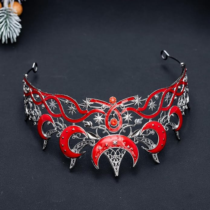 Gothic Black Moon Star Tiara Crown for Women Girls, Retro Celestial Witch Headpiece with Crescent Moon and Stars, Costume Cosplay Halloween Party Prom Wedding Birthday Accessories