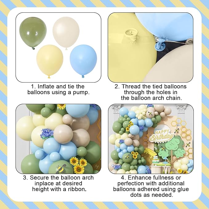 Green Blue Yellow Balloons Arch Dusty Blue Sage Green Beige Balloons Garland Kids Birthday Party Decorations Pastel Blue Yellow Olive White Latex Helium Balloon Bear Baby Shower