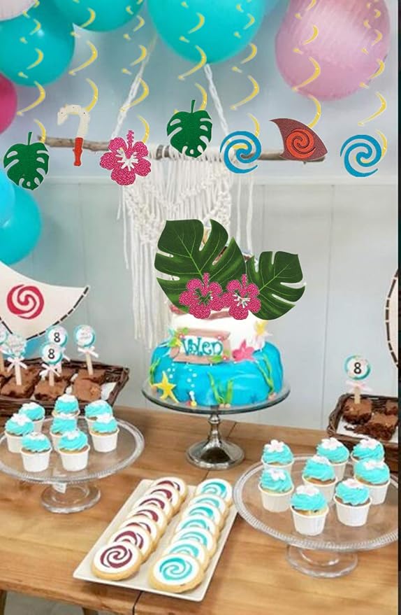 JeVenis Glittery Moana Birthday Decoration Moana Party Supplies Moana Party Hanging Swirl Decoration Hawaiian Birthday Decoration