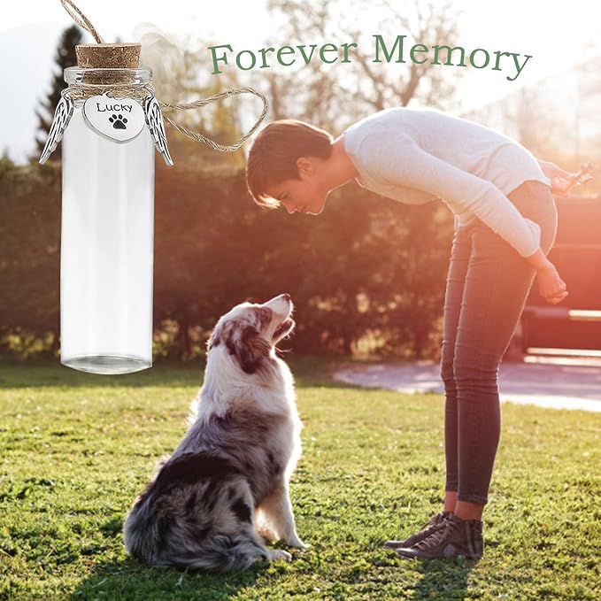 Pet Hair Memorial Bottle,Glass Vial for Ashes Or Hair Dog Or Cat Keepsake Pet Loss Gift (Custom Name)
