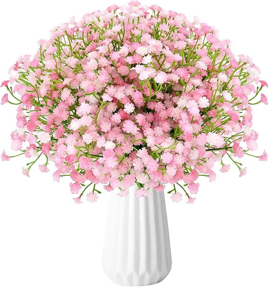 Babys Breath Artificial Flowers, 24Pcs Fake Baby Breath Flowers Artificial Bulk Faux Gypsophila Real Touch Flowers for Wedding DIY Bouquet Arrangement Party Home Garden Decor, Pink