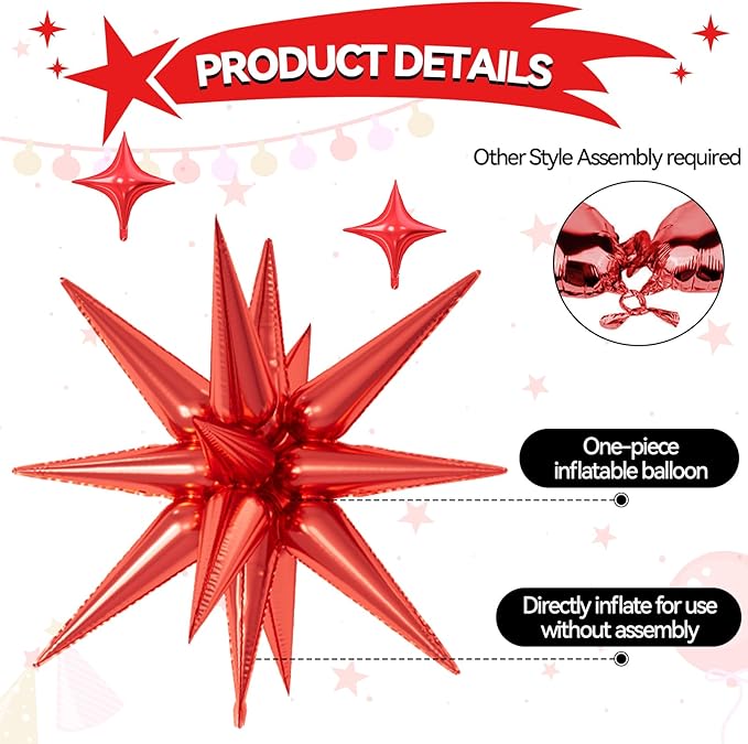 18 Pcs Black Red Star Balloons, Gold Red and Black Balloon with 6 Pcs 22-Inch Explosion Star Balloons 12Pcs 10-Inch Four Pointed Stars Foil Balloon for Kids Race Car Birthday Party Decorations