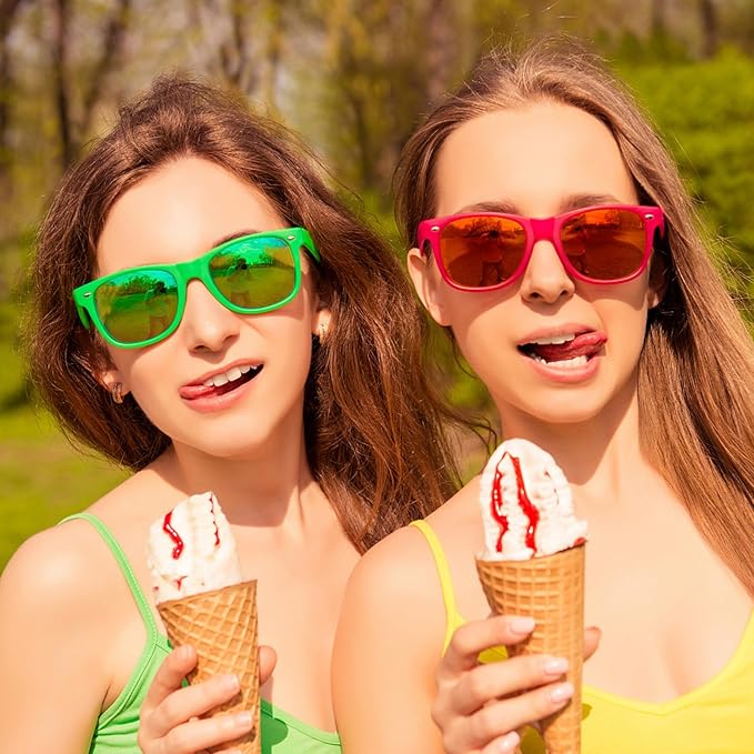 12/24 Pack Wholesale Retro Neon Colors Party Favor Supplies Unisex Sunglasses Bulk for Adults Teens, UV400 Protection