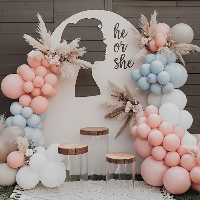 Dusty Blue and Pink Balloons, 50pcs Retro Pink and Blue Balloons, Rose Gold Balloon Metallic Light Balloon for Girl Boy Boho Birthday Party Baby Shower Wedding Gender Reveal Decorations