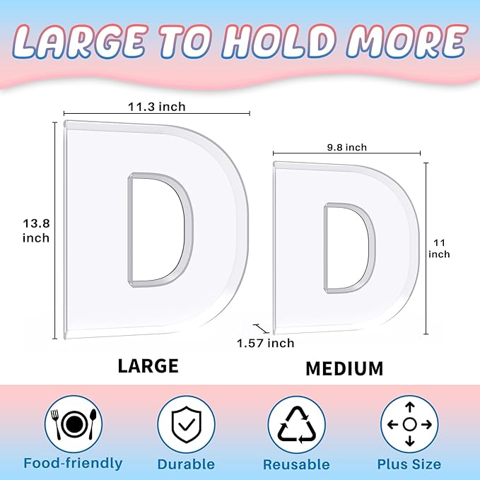 13.8" Extra Large Acrylic Letter Charcuterie Board Box, Reusable Fillable Letter Cake Candy Dish Display Serving Tray for Birthday Anniversary Party Decoration (D)