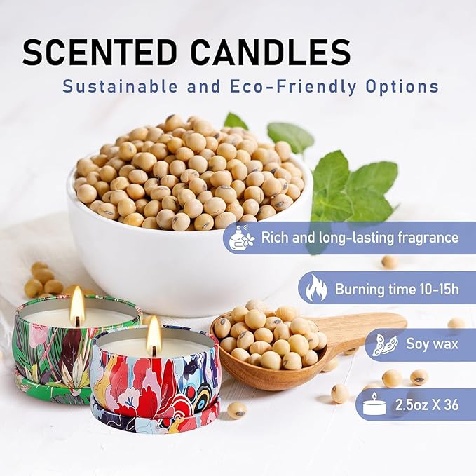 Set 36Pack Scented Candles Gifts Soy Wax Travel Tin Jar Candles for Home 2.5 OZ jar Candles for Mom for Christmas, Birthday, Thanksgiving, Mother's Day,Aromatherapy