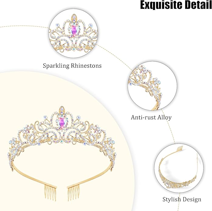 TAROSE Crowns for Women and Girls, Queen Crystal Gold Silver Tiaras with White Rhinestone and Combs, Goddess Crown for Wedding Bride Birthday Princess Bridal Shower Hair Accessories for Women